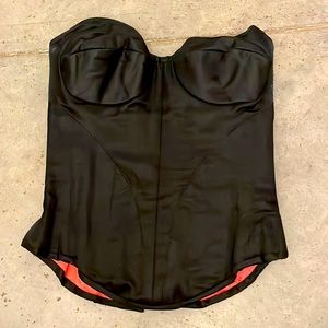 Vintage Mr. Pearl silk black pink hand made boned French corset Neiman Marcus